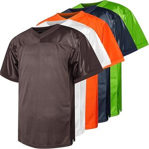 Maillot de football en mesh à col en V, manches courtes, léger, en polyester, t-shirt de sport en marron, orange, blanc, bleu marine, vert - Product Image 1