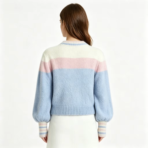 Pulls à capuche en tricot color block pour femmes, style pull ras du cou pastel, aspect mohair duveteux, vente en gros, fabricant américain, fournisseur de vêtements - Product Image 2