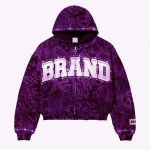 Sudadera con capucha y cremallera Glory Custom Oversized con pedrería, 100% algodón, tela suave, diseño moderno con parches desgastados para uso unisex. - Product Image 2