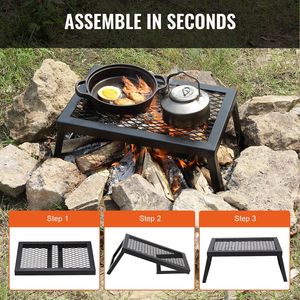 Grille de cuisson pliable robuste de 18 pouces en acier pour foyer de camping, équipement de cuisson portable pour le camping - Product Image 2