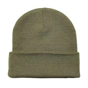 Gorro de Invierno Unisex de Punto con Estampado Digital Verde Oliva, Gorro Cálido de Color Sólido con Puño - Product Image 1