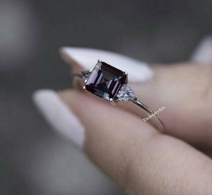 <b>Alexandrite</b> <b>Ring</b> Engagement <b>Ring</b> 925 Sterling Silver Color Changing June Birthstone <b>Alexandrite</b> Jewelry Square Cut <b>Ring</b> - Product Image 3