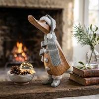 Figurine de canard en bois artisanale faite à la main, avec écharpe et chapeau gris, décoration de table de Noël et d'anniversaire, présentation pour salon