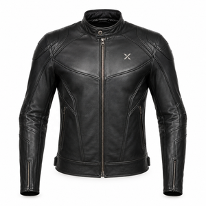 Chaqueta de Motocicleta Deportiva de Cuero |   Negro Carbón y Verde Azulado |   Fabricante OEM ODM |   Diseño de Calidad Premium |   Ropa de Carreras |   Logotipo X - Product Image 1