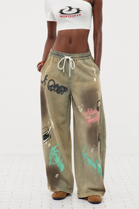 New Fashion Unisex Painted & Dyed Jeans Trendy Wide-Leg <b>Stretch</b> Denim Pants High Street Denim Pants <b>Men</b> Women Painted Jeans - Product Image 4