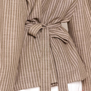 Nueva Chaqueta Blazer Cruzada de Lino y Algodón a Rayas para Mujer, Cuello en V, Botón Único, con Lazo en la Cintura, Casual, Holgada, Oversize, Verano, Venta al por Mayor - Product Image 5