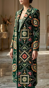 Motif de broderie sur velours vert foncé, base de motif 9000, pour veste ethnique femme, lehenga de mariée, abaya - Product Image 3