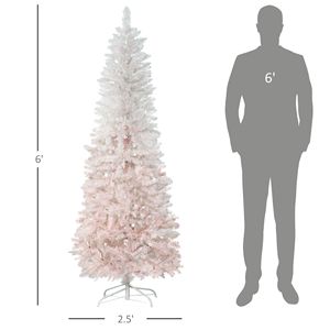 Albero di Natale Artificiale Non Illuminato, Altezza 1,8 m, Tipo Pencil Fir, 406 Punte, Rami Realistici in PVC, Floccato Rosa e Bianco per Uso Esterno - Product Image 3