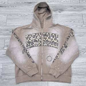 ชุดเซ็ทฮู้ดดี้ซิปสีชมพูแบบดิสเทรสสำหรับผู้หญิง ชุดวอร์มออกกำลังกาย กางเกงจ็อกเกอร์ ชุดเซ็ทสองชิ้นผ้าฝ้าย - Product Image 1