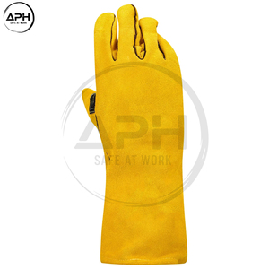 Gants de travail en cuir de vachette noir et jaune à doigts entiers et manchette longue, paume renforcée, pour atelier industriel, personnalisables, pour le soudage - Product Image 4