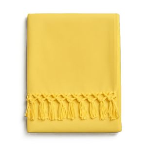 Sábana Multiusos de Algodón Amarillo Sólido con Flecos de Borlas, Suave, Transpirable y Ligera, Ropa de Cama de Verano, Lencería para el Hogar, India - Product Image 2