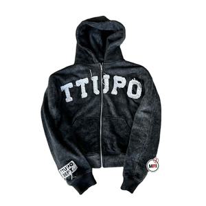 High Quality Customized 100% Cotton Fleece Collar French Terry Vintage Distressed Embroidered Acid Wash <b>Cropped</b> <b>Zip</b> <b>up</b> <b>Hoodies</b> - Product Image 1