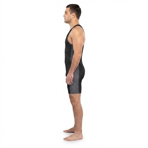 Singlet de Lucha Deportiva Personalizado - Negro, Spandex, Poliéster, Malla, Espalda Cruzada, Sin Mangas, de Una Pieza, Ajustado, para Hombres Adultos, con Absorción de Humedad - Product Image 3