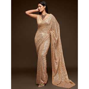 Impresionante marfil lentejuelas Georgette Party Wear Saree - Product Image 3