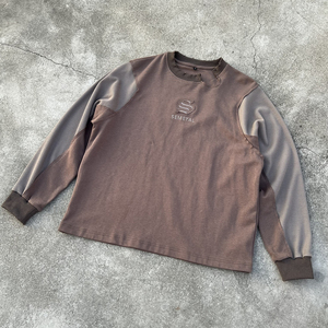 SEMETAL Men's <b>Long</b> <b>Sleeve</b> T-Shirt Embroidered Logo O-Neck Knitted Regular Fit Casual <b>Brown</b> <b>Top</b> - Product Image 1