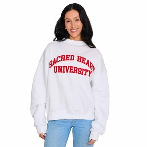 Sacred Heart University White Oversized Crew <b>Neck</b> <b>Mock</b> <b>Neck</b> Sweatshirt Unisex Cotton French Terry Pullover Casual Autumn Wear - Product Image 5