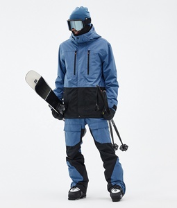 Combinaison de ski et snowboard unisexe imperméable, respirante, coupe-vent, avec fermeture éclair, grande taille, bleu acier/noir, isolée pour le snowboard et le ski - Product Image 1