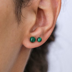 Natural Malachite Minimalist <b>Stud</b> <b>Earrings</b> 925 Sterling <b>Silver</b> Round Gemstone <b>Earrings</b> Handmade Fine Jewelry for Women - Product Image 2