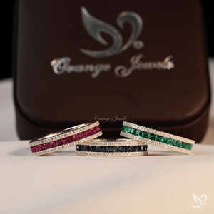 Anillo de compromiso y boda de oro macizo de 10K con diamantes de corte princesa, doble fila pavé, ancho, de eternidad completa, certificado IGI - Product Image 3
