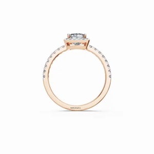 Anillo de compromiso y boda de lujo con diamante de corte princesa cultivado en laboratorio certificado IGI, halo y banda pavé, en plata 925/935 y oro de 10K/14K/18K - Product Image 4