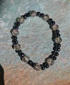 6 MM Black Round & Light Champagne Moissanite <b>Beads</b> <b>Bracelet</b> Hand Made - Product Image 6