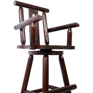 Tabouret de bar rustique pour cuisine avec dossier étoilé, accoudoirs larges, structure en bois de sapin, repose-pieds décoratif haut - Product Image 6