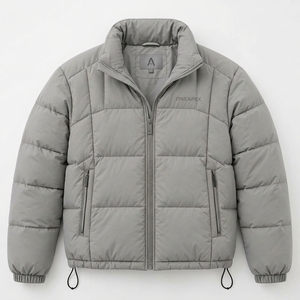 Men's <b>Light</b> Grey <b>Puffer</b> <b>Jacket</b> Lightweight Quilted Stand Collar Zip Up Winter <b>Jacket</b> Casual Outdoor Streetwear Custom Apparel - Product Image 5
