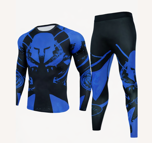 Combinaison de compression pour homme bleu-noir, manches longues, pantalon long, séchage rapide, coupe classique, impression par sublimation, col rond, Spandex/Nylon - Product Image 1