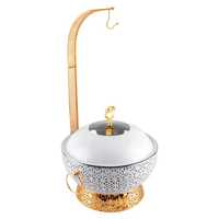 Plat de service rectangulaire de luxe en acier inoxydable doré avec fenêtre en verre, couvercle roulant, chauffe-plats professionnel pour buffet de mariage