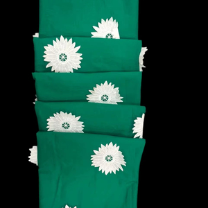 Factory Direct Premium Dark Green 3D Floral Embroidered Cotton Fabric- High-Relief White Daisy Applique Breathable Material - Product Image 1