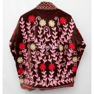 Velvet Floral Embroidered <b>Reversible</b> Breathable Eco-Friendly Mandarin Collar Full Sleeve Autumn Women's <b>Coat</b> Cotton Lining - Product Image 6