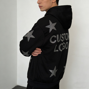 Men's Trendy <b>Black</b> Rhinestone Pattern Custom Logo Pullover Soft Fabric Eco-Friendly <b>Fleece</b> Winter Streetwear Hoodies - Product Image 3