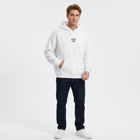 Sweat-shirt à capuche blanc pour femme avec imprimé cœur, pull décontracté en coton, design avec poche et logo sur le devant, idéal pour l'automne