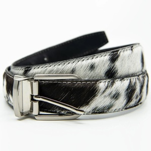<b>Reversible</b> Cow Hide Hair-On Leather Luxury <b>Belt</b> Solid Color Pin Buckle Steel Rectangular Casual Style - Product Image 6