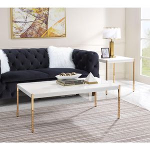 Tavolino Quadrato Bianco e Oro con Gambe in Metallo, Eleganti Tavolini da Caffè - Product Image 5