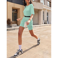 Ensemble décontracté deux pièces pour femme : T-shirt ample vintage confortable 100 % coton respirant à col rond et leggings courts pour le quotidien