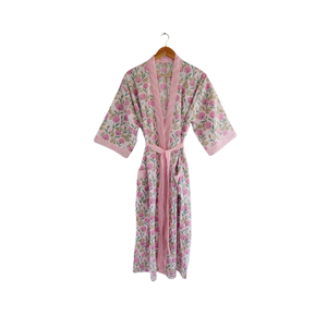 Camisón de Algodón 100% para Mujer, Acolchado, Holgado, Largo hasta la Rodilla, Manga Corta, Estampado Floral Hecho a Mano, para Primavera/Verano - Product Image 2