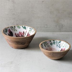 Tazón para Servir de Madera de Mango Hecho a Mano con Incrustaciones de Esmalte con Diseño de Ostras, Tazón Decorativo para Frutas y Ensaladas, Utensilio de Cocina Redondo Grande de Madera - Product Image 5