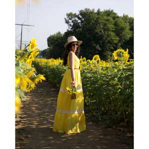 เดรสแม็กซี่ผ้าชีฟองสีเหลืองฟินช์ทรงเอไลน์พร้อมเอวทรงเอ็มไพร์ - Product Image 3