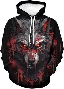 Sudadera con Capucha Extra Grande con Estampado de Lobo Vintage para Hombre, Sudadera de Forro Polar Grueso, Estilo Urbano - Product Image 2