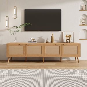 Soporte de TV Moderno de 70 Pulgadas con Puertas de Ratán, Centro de Entretenimiento con Orificios para Cables y Espacio de Almacenamiento para Televisores de hasta 80 Pulgadas - Product Image 1