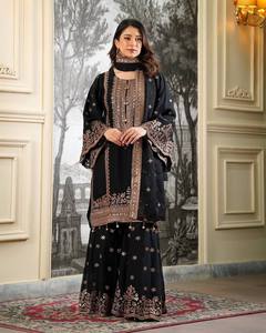 Ensemble Salwar Kameez en Georgette brodé pour femmes, tenue traditionnelle indienne pakistanaise réversible, pour les fêtes et les mariages - Product Image 4