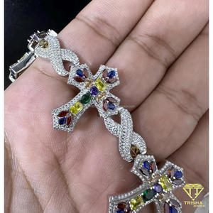 Pulsera de tenis de lujo moderna y clásica, chapada en oro rosa, con cruz y conexión infinita, con piedras brillantes multicolor cultivadas en laboratorio - Product Image 6