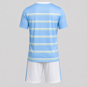 Men's <b>Light</b> Blue Solid Soccer Jersey V <b>Neck</b> Short Sleeve Moisture Wicking 100% Polyester Athletic Fit Team Football 140Gsm - Product Image 2