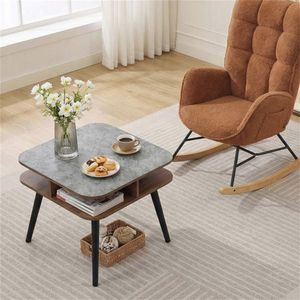 24\" Square Faux <b>Marble</b> <b>Side</b> <b>Table</b> with 4 Storage Shelves End <b>Table</b> for Living Room Bedroom Coffee <b>Tables</b> - Product Image 3