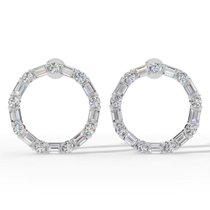 Elegantes pendientes de aro de plata 925 con diamantes, corte redondo y baguette, joyería fina para mujer, regalo de boda. - Product Image 1