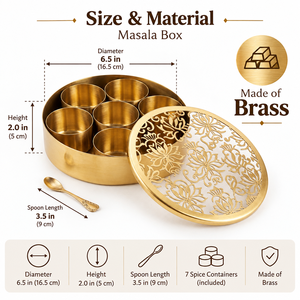 Gold Brass <b>Spice</b> Box Masaladabba Cutout Floral Lid With Spoon Luxury Indian Kitchen <b>Spice</b> Container Wholesale Manufacturer - Product Image 5