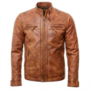 Leather Men's Motorcycle Jacket High Street Style Windproof Genuine Leather Winter Jacket For Sale In Wholesale Price - Product Image 1