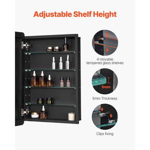 Armadietto per Medicinali 20 X 30 Pollici con Specchio da Bagno a 4 Livelli Regolabili con Cornice in Alluminio e Pratiche Mensole - Product Image 3