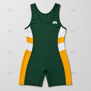 Singlet de Lucha Personalizado para Hombre, Sublimado, con Bloques de Color Verde, Amarillo y Blanco, Ajustado, Elástico, de Spandex/Poliéster, para Artes Marciales - Product Image 2